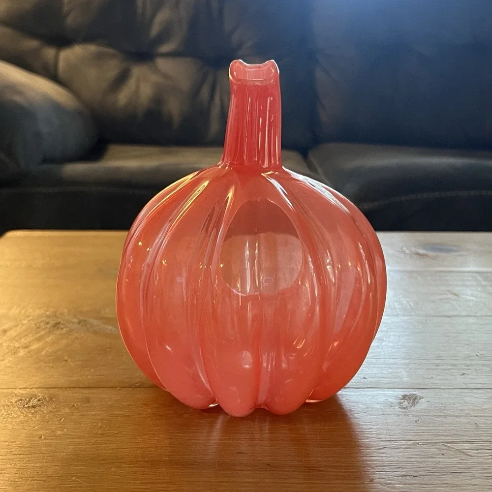 Smith and Hawkin Poland Handmade Art Glass Orange Pumpkin Fall Decor Candle Dish